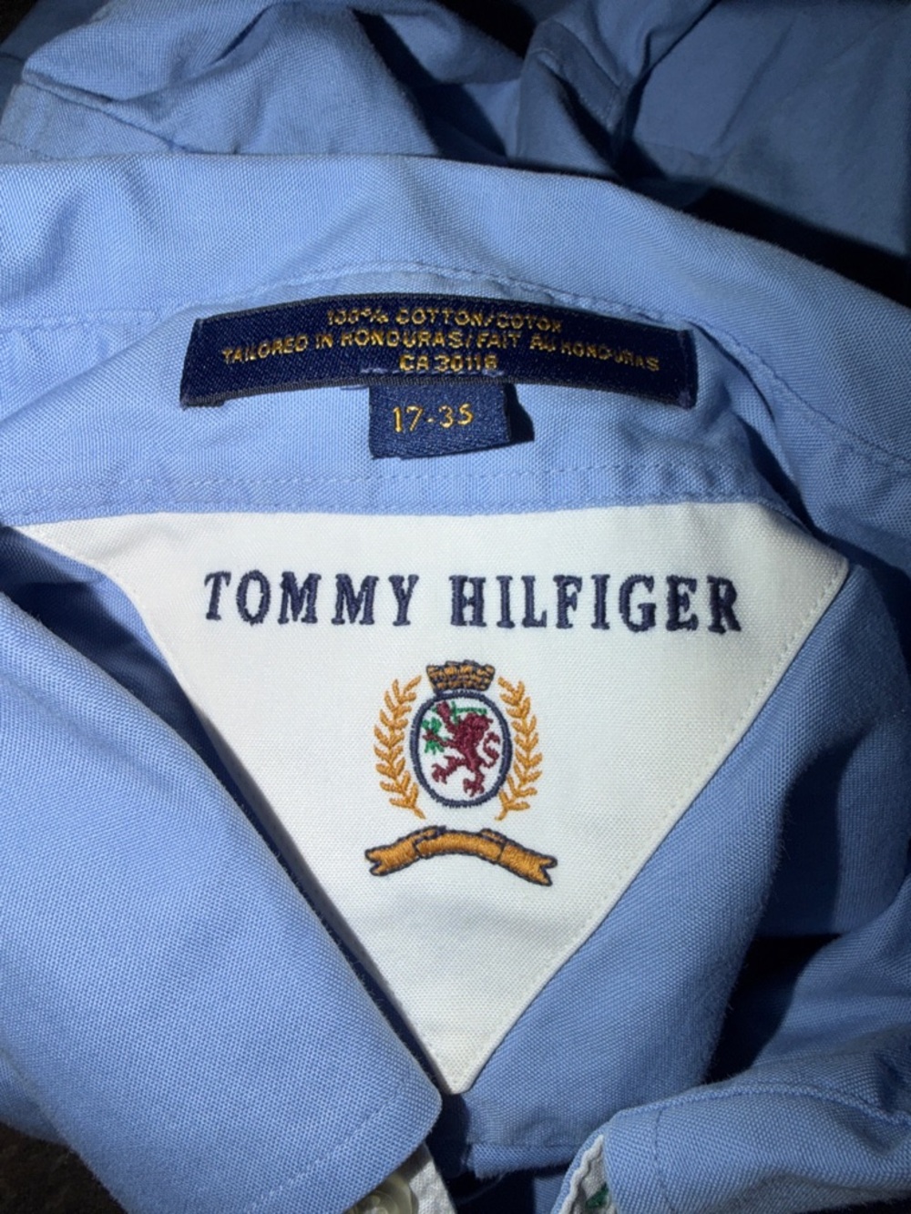 Tommy Hilfiger Light Blue Button-Up Shirt with Embroidered Crest